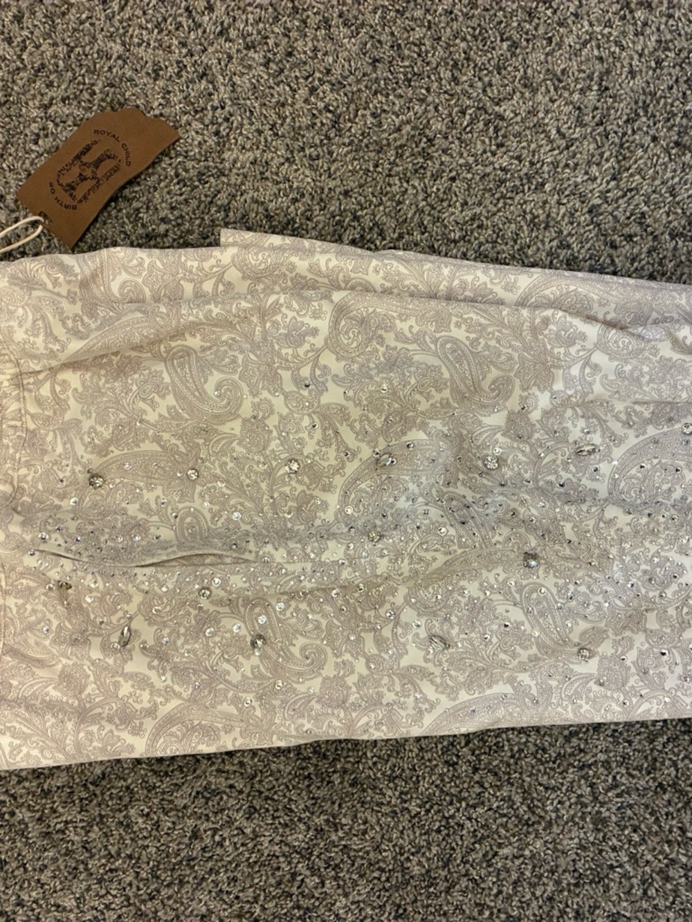 Beaded Paisley Strapless Dress - Neutral